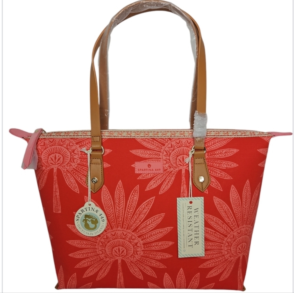 Spartina 449 Zip Travel Tote Palmetto Frond Deep Orange NEW